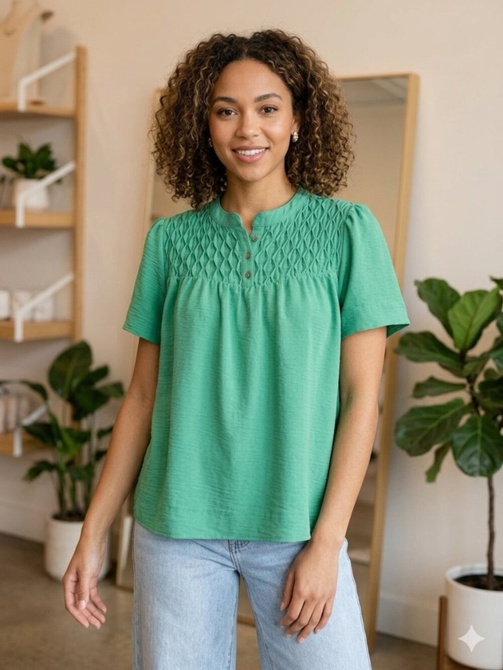 She + Sky Textured Blouse